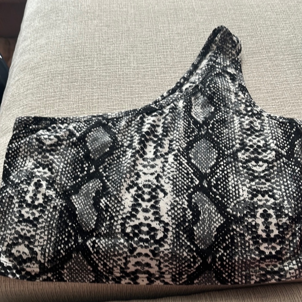 Snakeskin one shoulder crop top